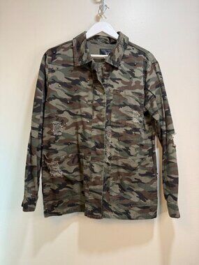 Camo Studded Army Military Grunge Distressed Punk Streetwear Jacket Large